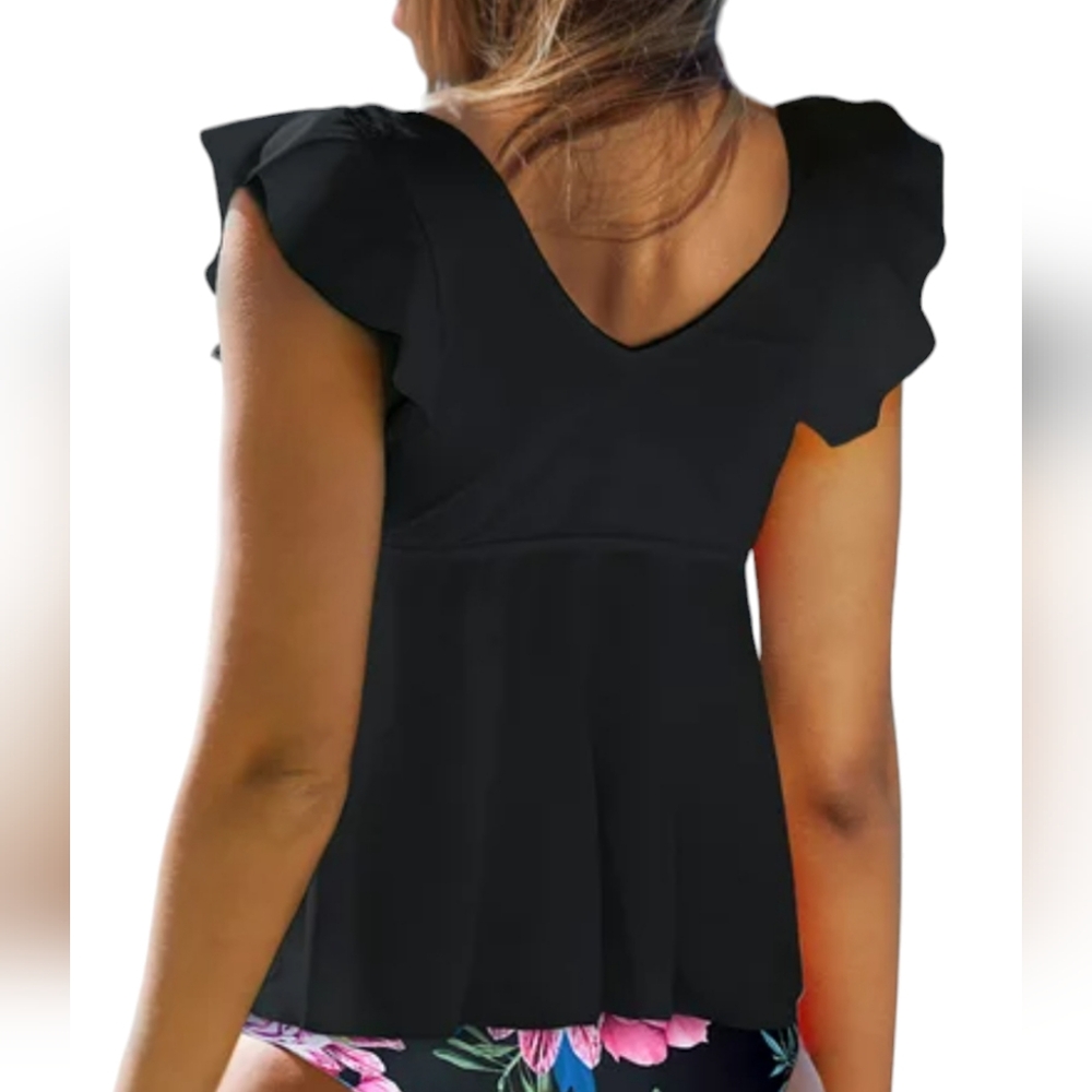 NEW Beachsissi Swim Top Womens Medium V Neck Tankini Top Ruffled Shoulder - Picture 4 of 7